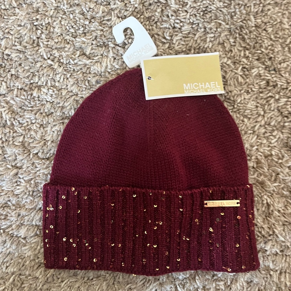 Michael Kors Burgundy Sequin Beanie